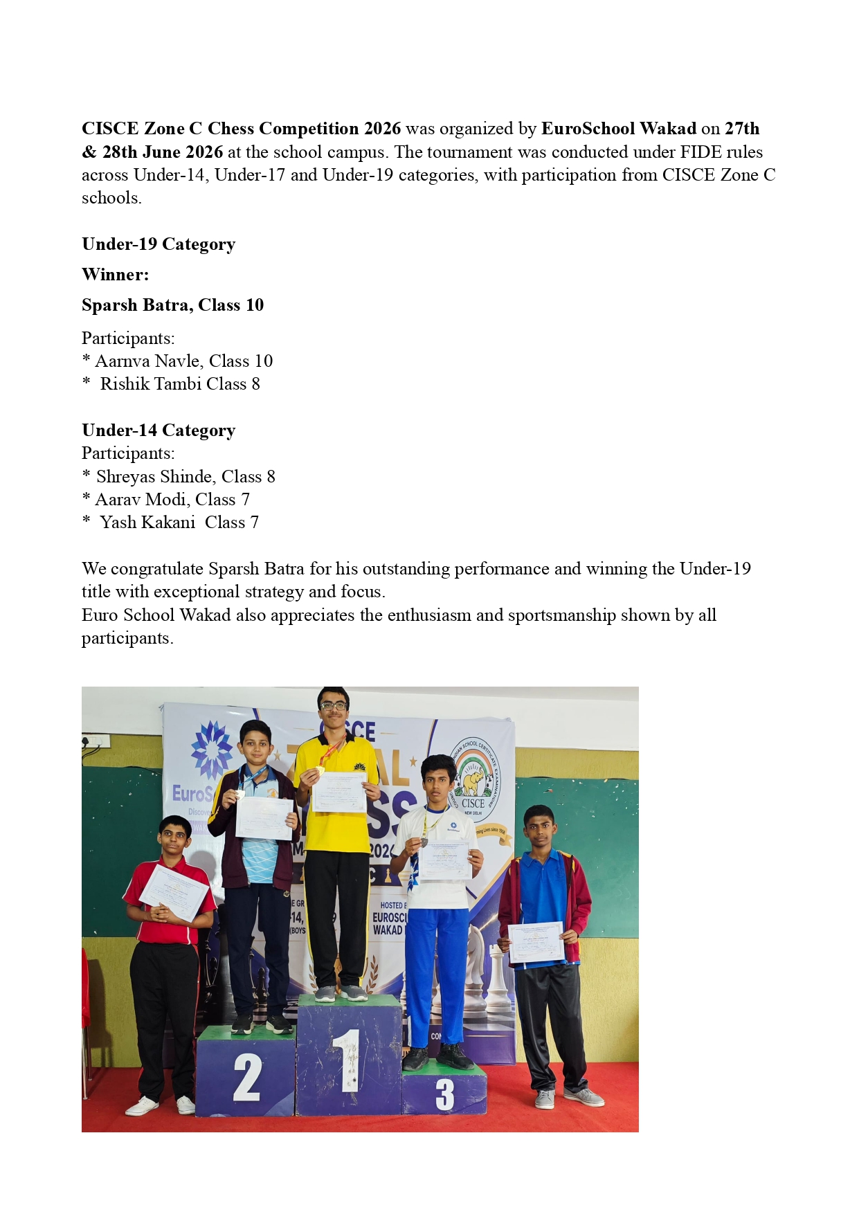 CISCE Zone C Chess Competition 2026: Sparsh Batra Secures First Place