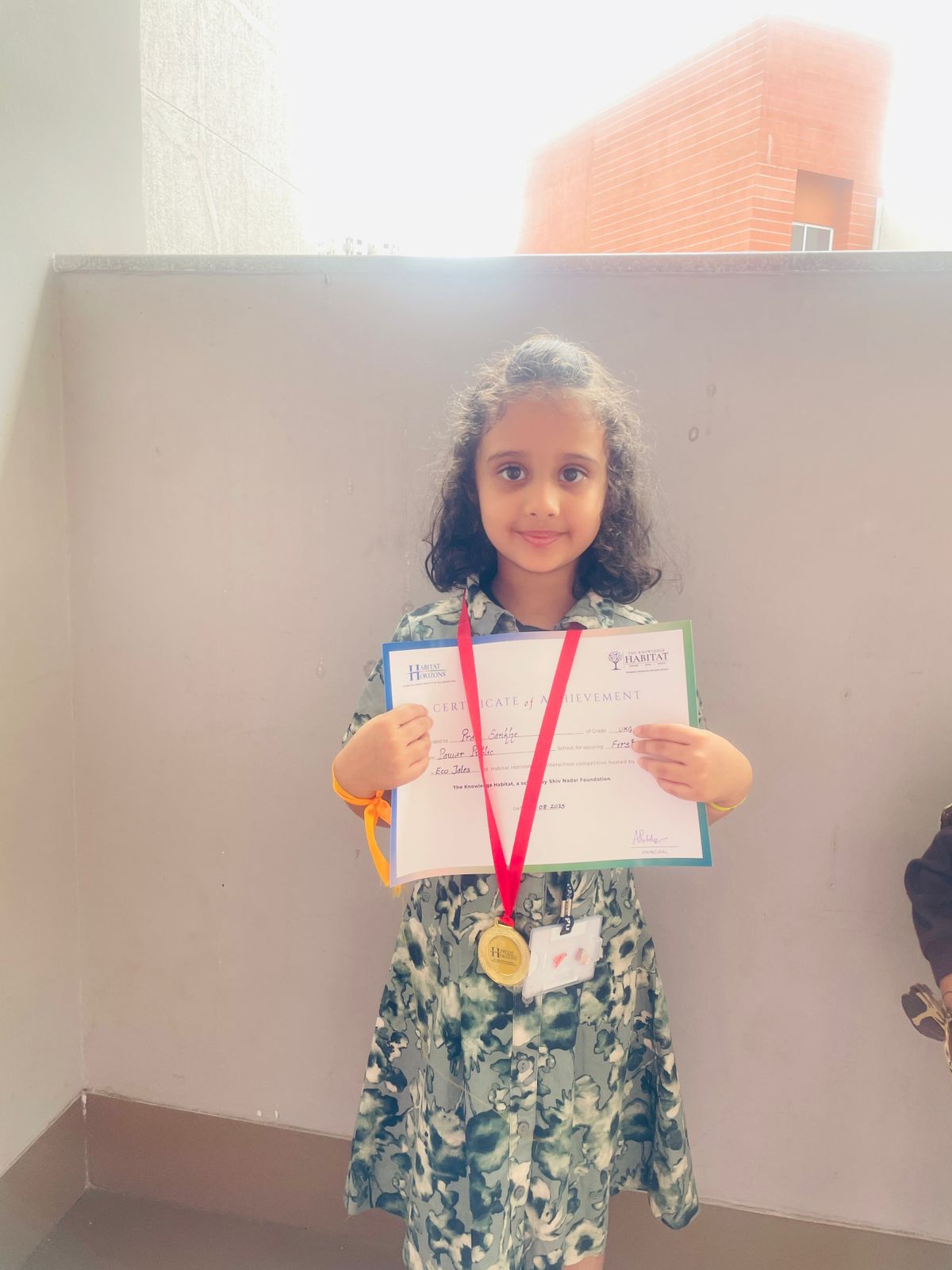 Inter-School Competition "Habitat Horizons": Pravi Sankhe (Sr. KG E) won the 1st Prize in Eco Tales